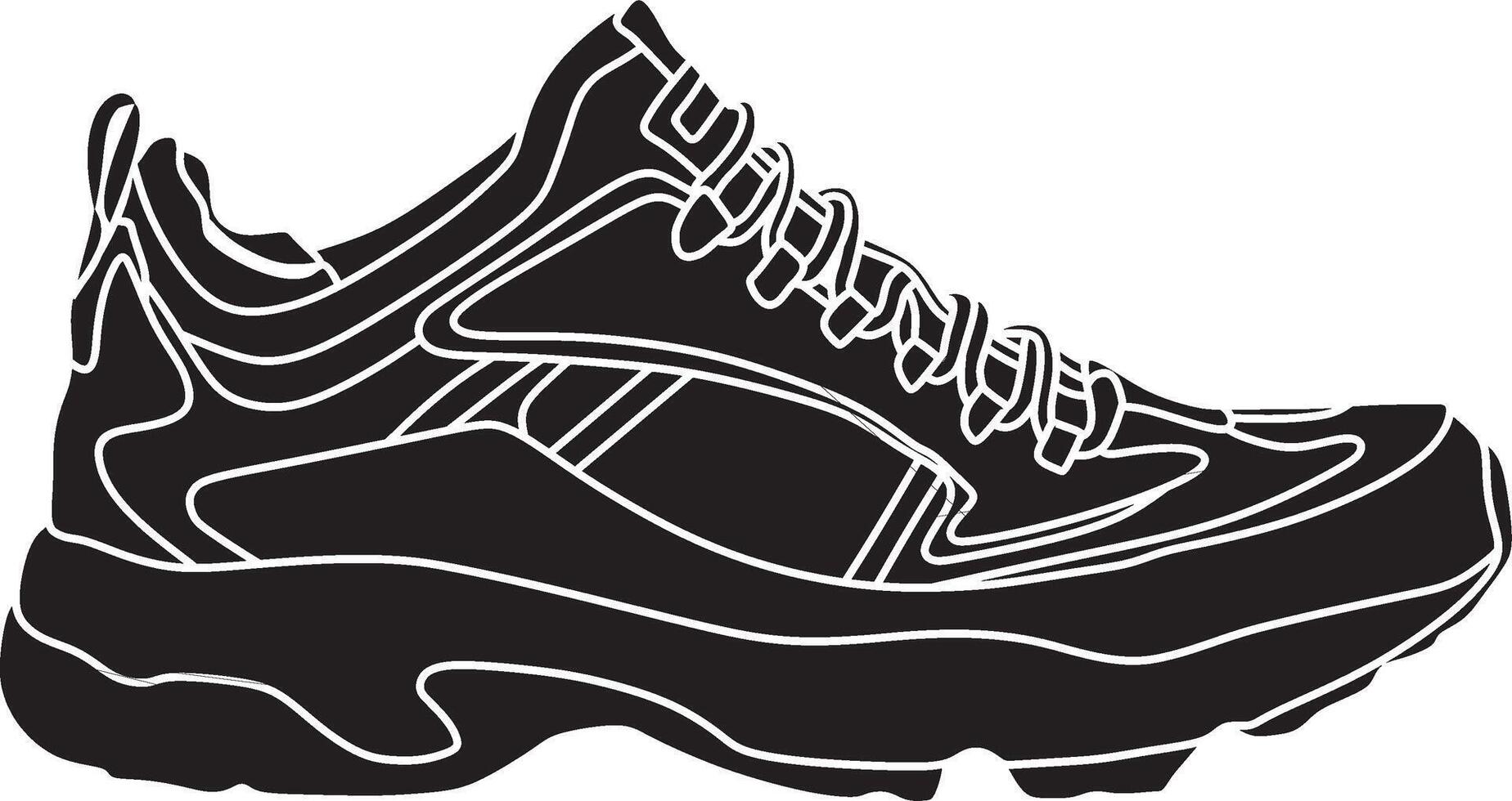 Vector monochrome drawing of a sneaker. Running sports shoes.