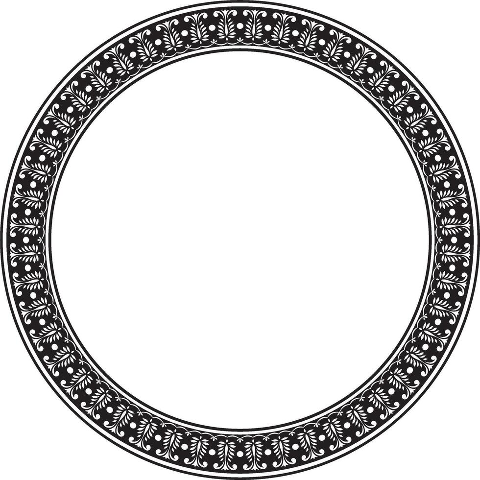 Vector round monochrome black Indian national ornament. Ethnic plant circle, border. Frame, flower ring. Poppies and leaves