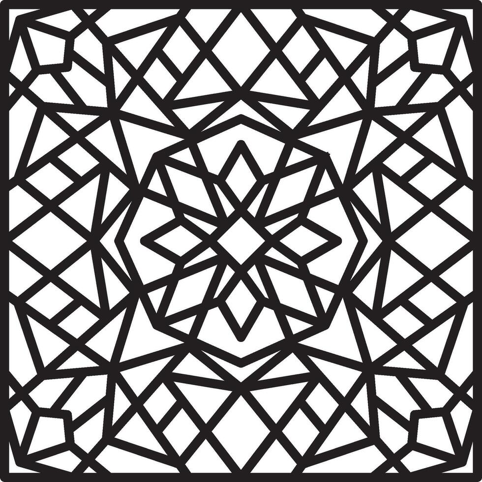 Vector black and white geometric pattern. Square ornament. Arabesque for buildings and room decorations. Template for laser and plotter cutting, vitare and sandblasting