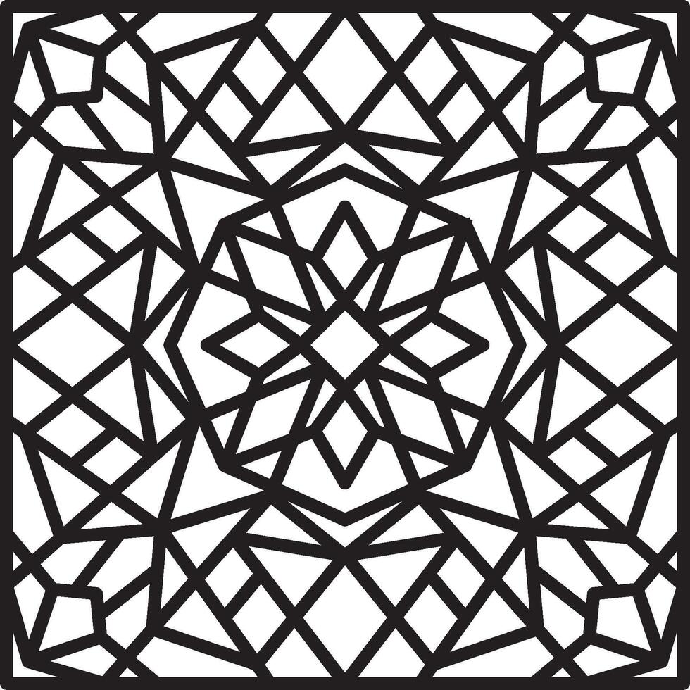 Vector black and white geometric pattern. Square ornament. Arabesque for buildings and room decorations. Template for laser and plotter cutting, vitare and sandblasting