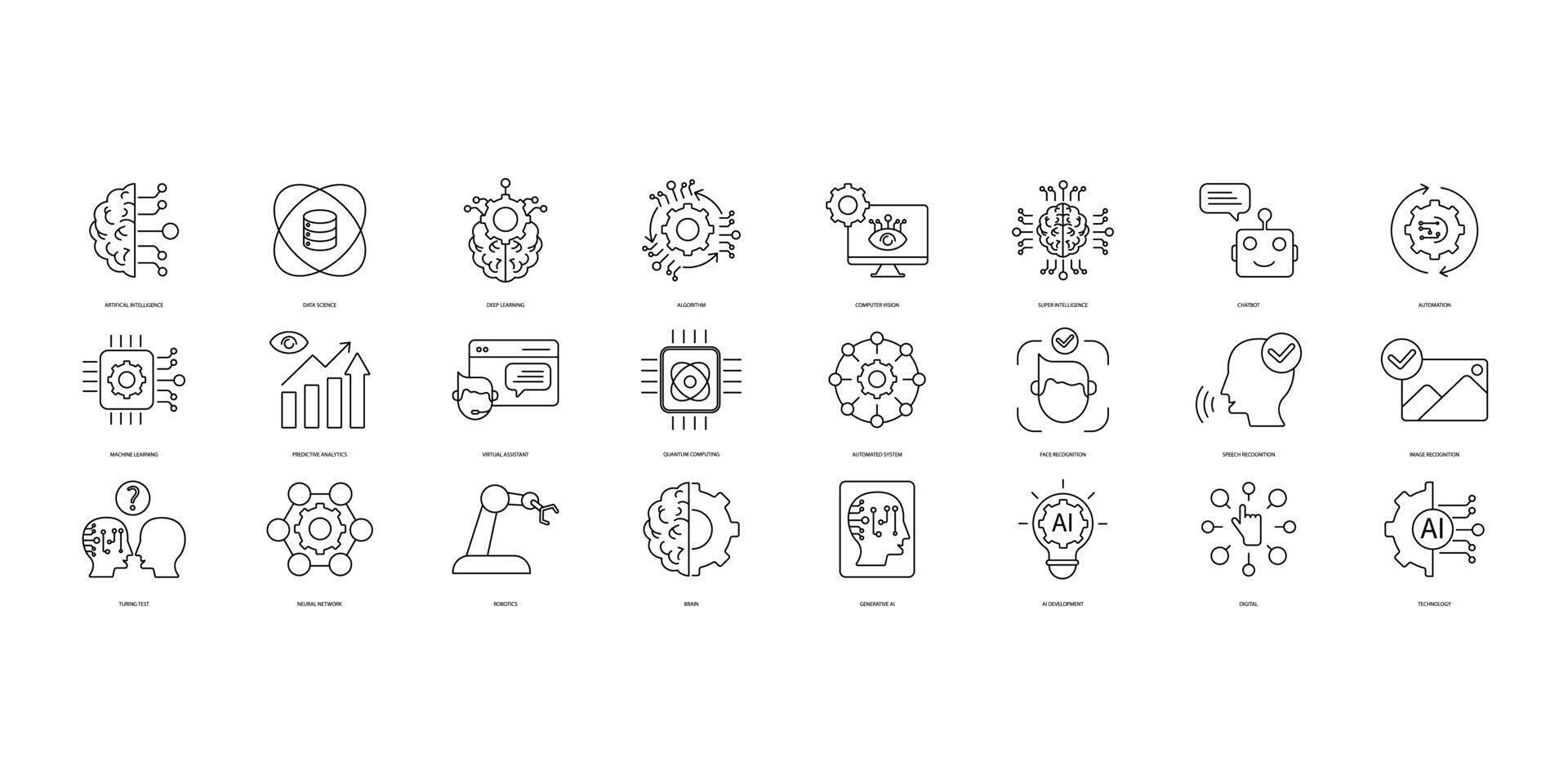 artificial inteligencia íconos colocar. conjunto de editable carrera iconos.vector conjunto de artificial inteligencia vector