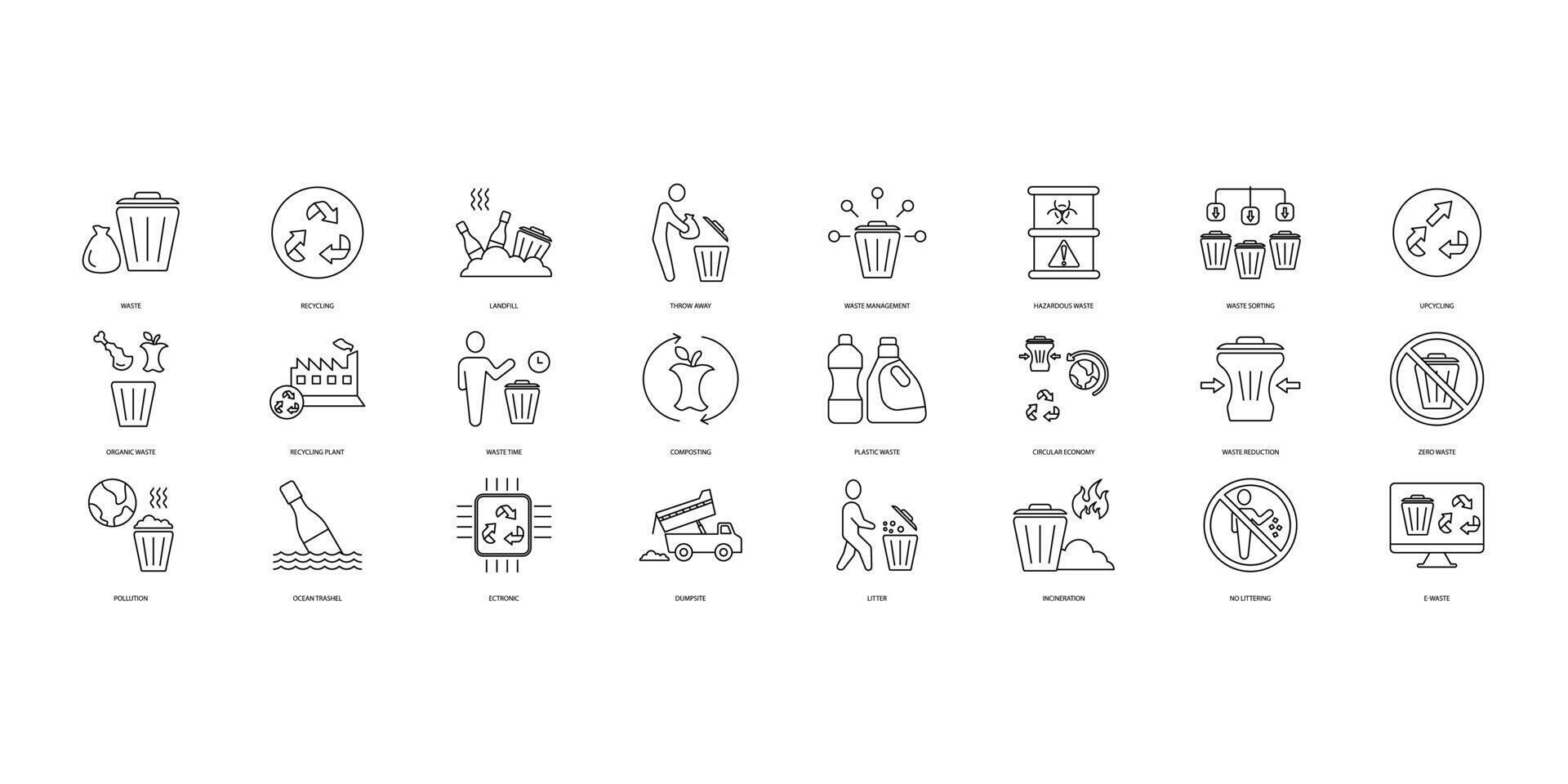 Waste icons set. Set of editable stroke icons.Vector set of Waste vector