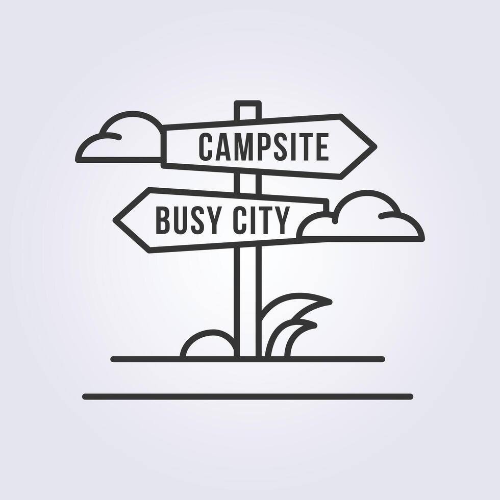 outline camping road sign icon vector logo illustration design