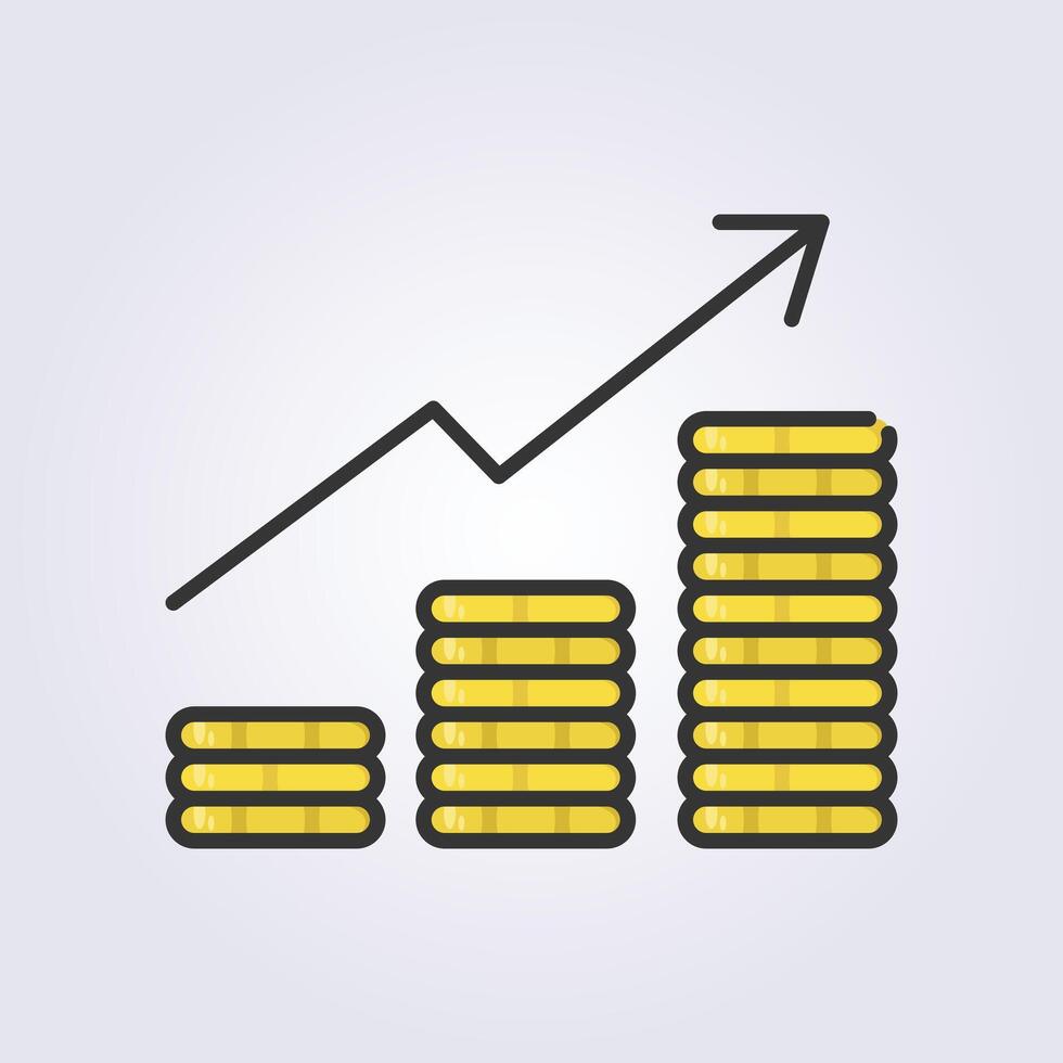 colored outline gold coins bar chart financial graph icon logo vector illustration design