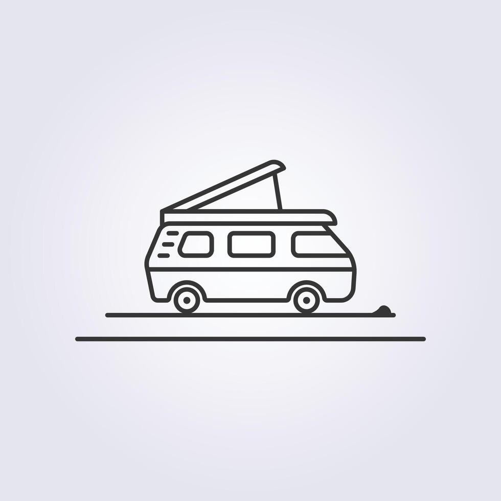 line art camper van icon vector logo illustration design