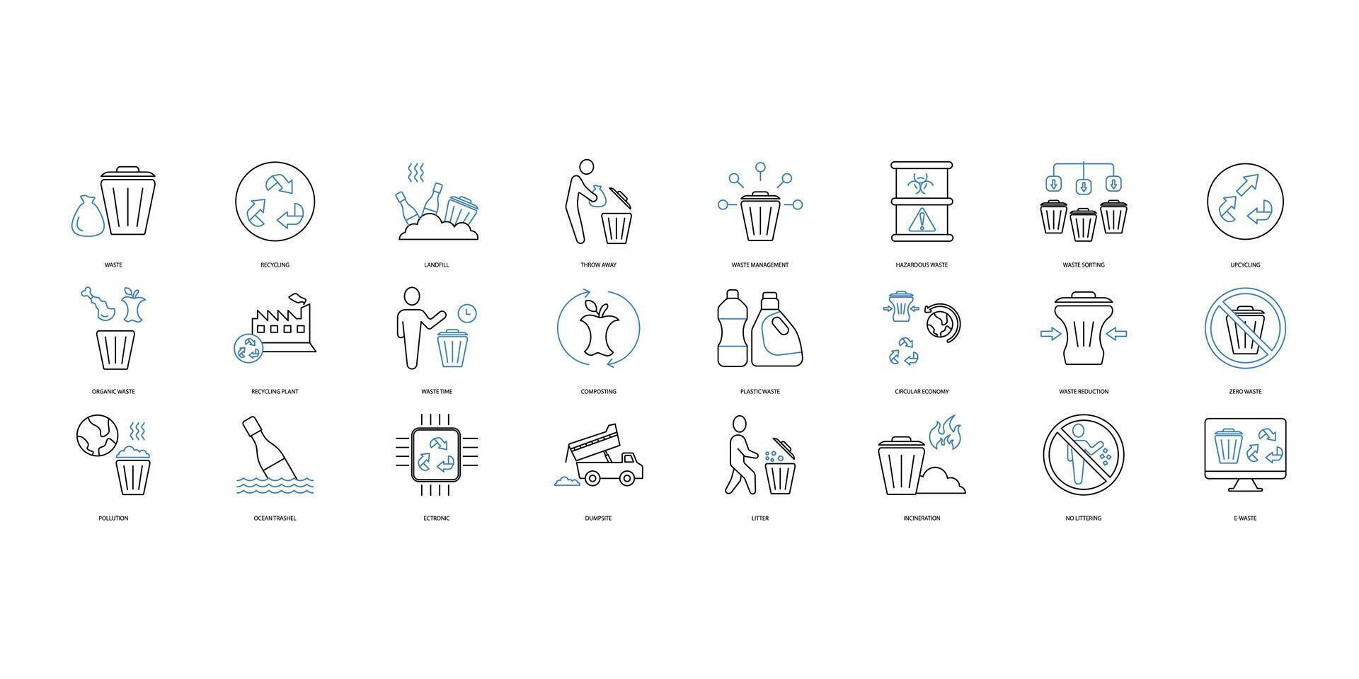 Waste icons set. Set of editable stroke icons.Vector set of Waste vector