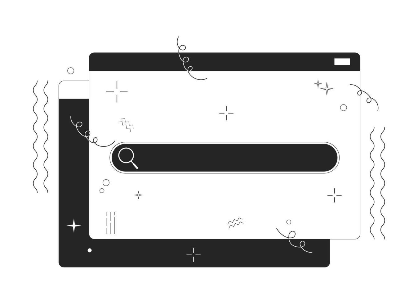 Search bar on website window black and white 2D line cartoon object. Browser with access to digital data isolated line vector element white background. Information monochromatic flat spot illustration