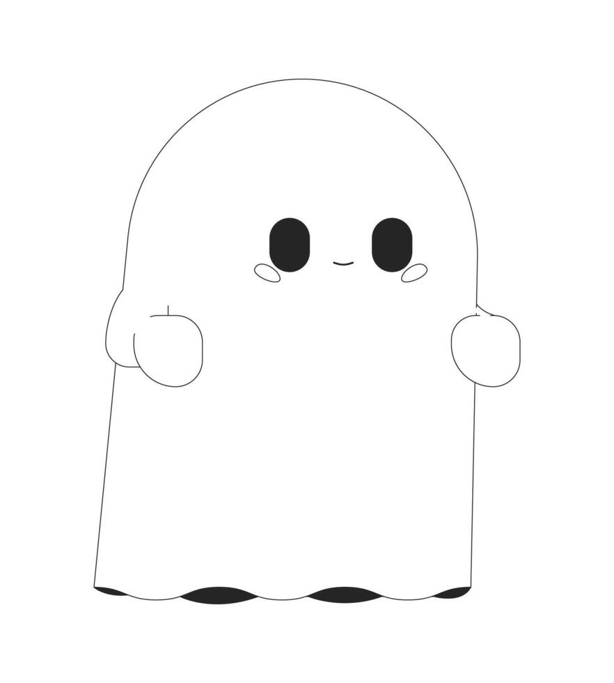 Cute little ghost black and white 2D line cartoon character. Spooky floating monster isolated line vector personage white background. Halloween celebration monochromatic flat spot illustration