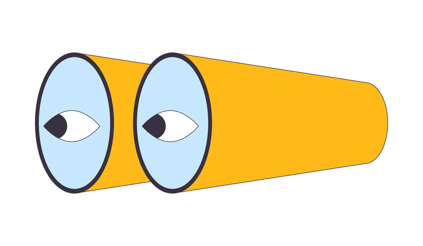 Binoculars with eyes on lenses 2D linear cartoon object. Observing distant items with optical tool isolated line vector element white background. Surveillance color flat spot illustration