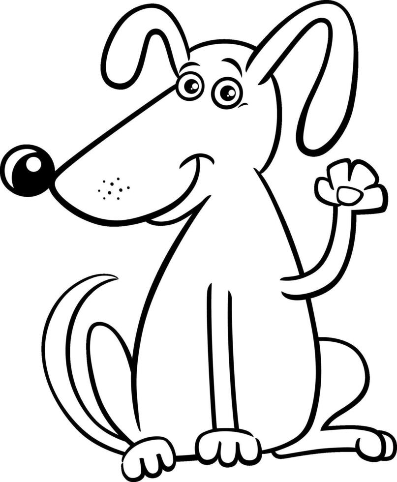 personaje de perro de dibujos animados agitando su pata página para colorear vector