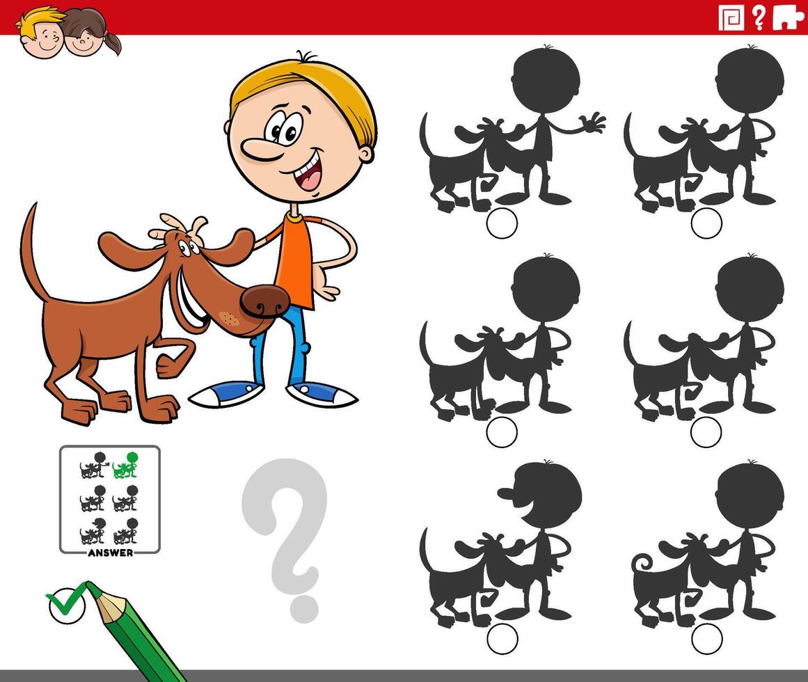 shadow activity with happy cartoon boy and his dog vector