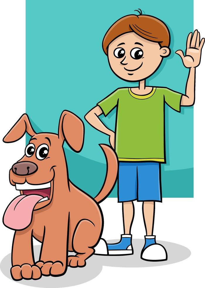 cartoon boy character with his pet dog vector