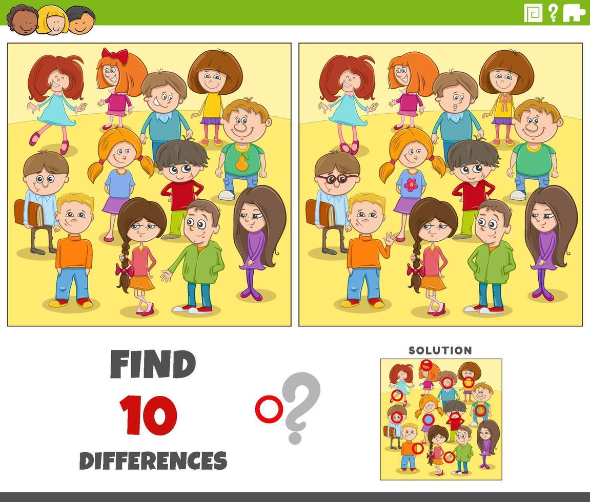 differences activity with cartoon children characters group vector