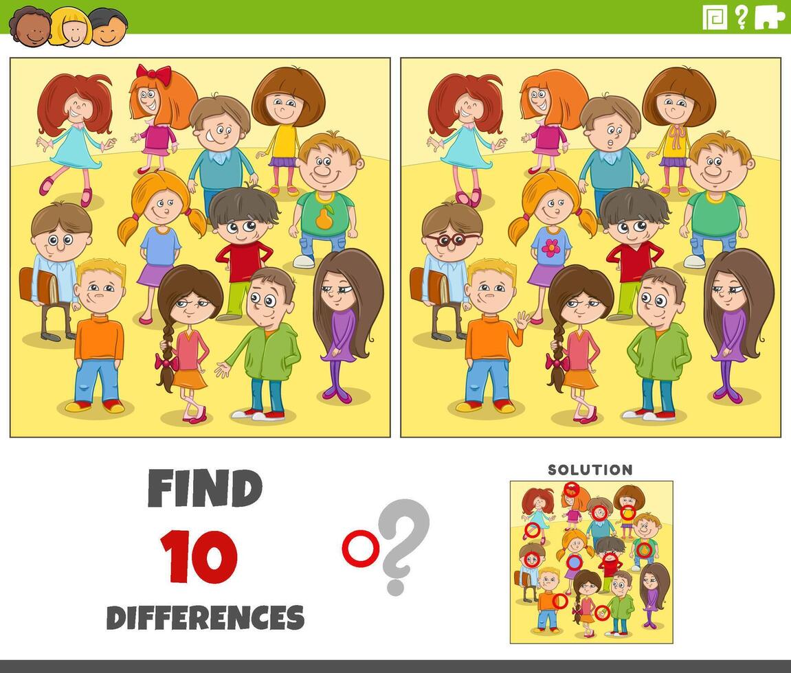 diferencias actividad con dibujos animados niños caracteres grupo vector