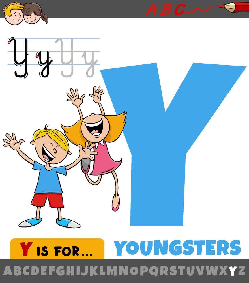 letra y desde alfabeto con dibujos animados jovenes caracteres vector