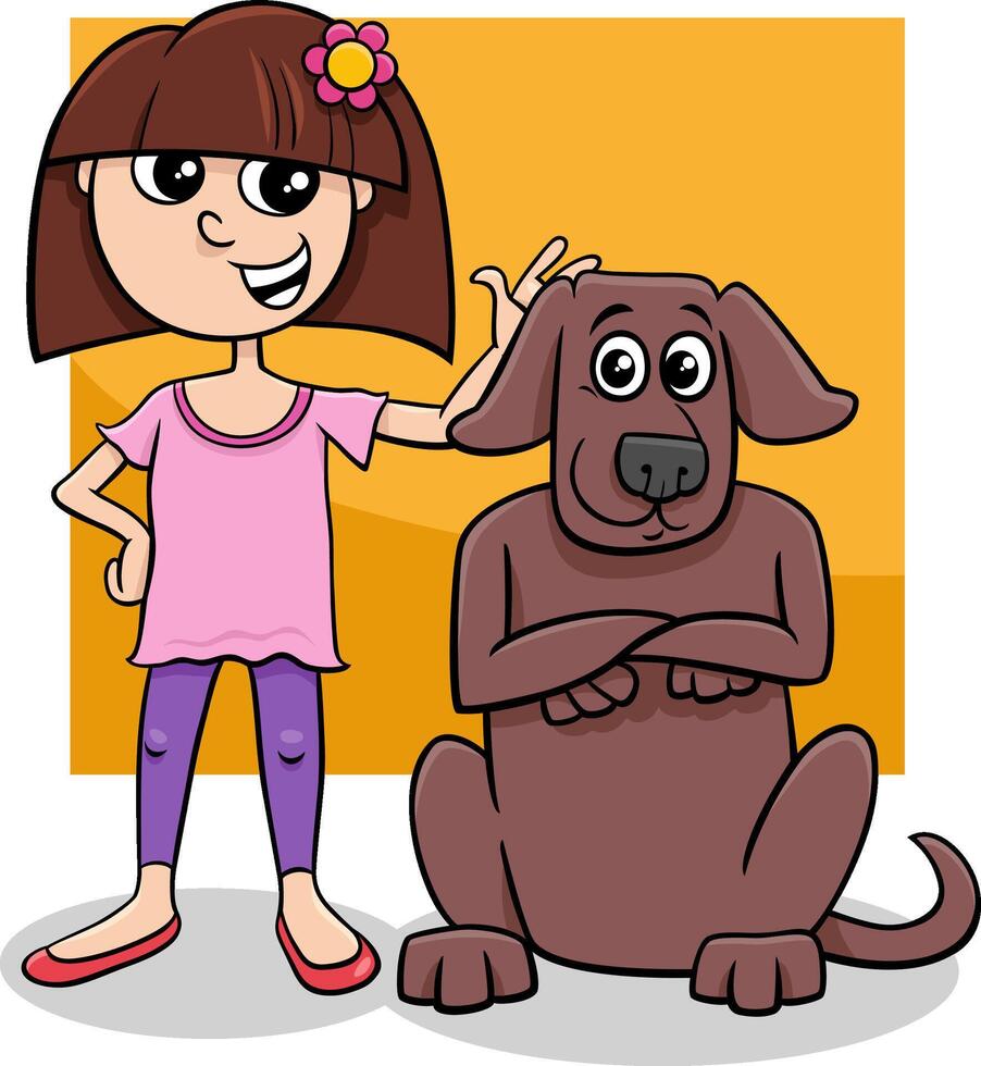 cartoon teen girl with funny dog character vector