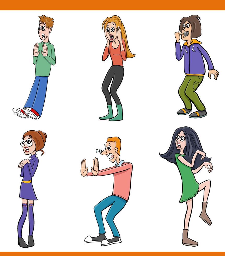 cartoon surprised or scared comic characters set vector