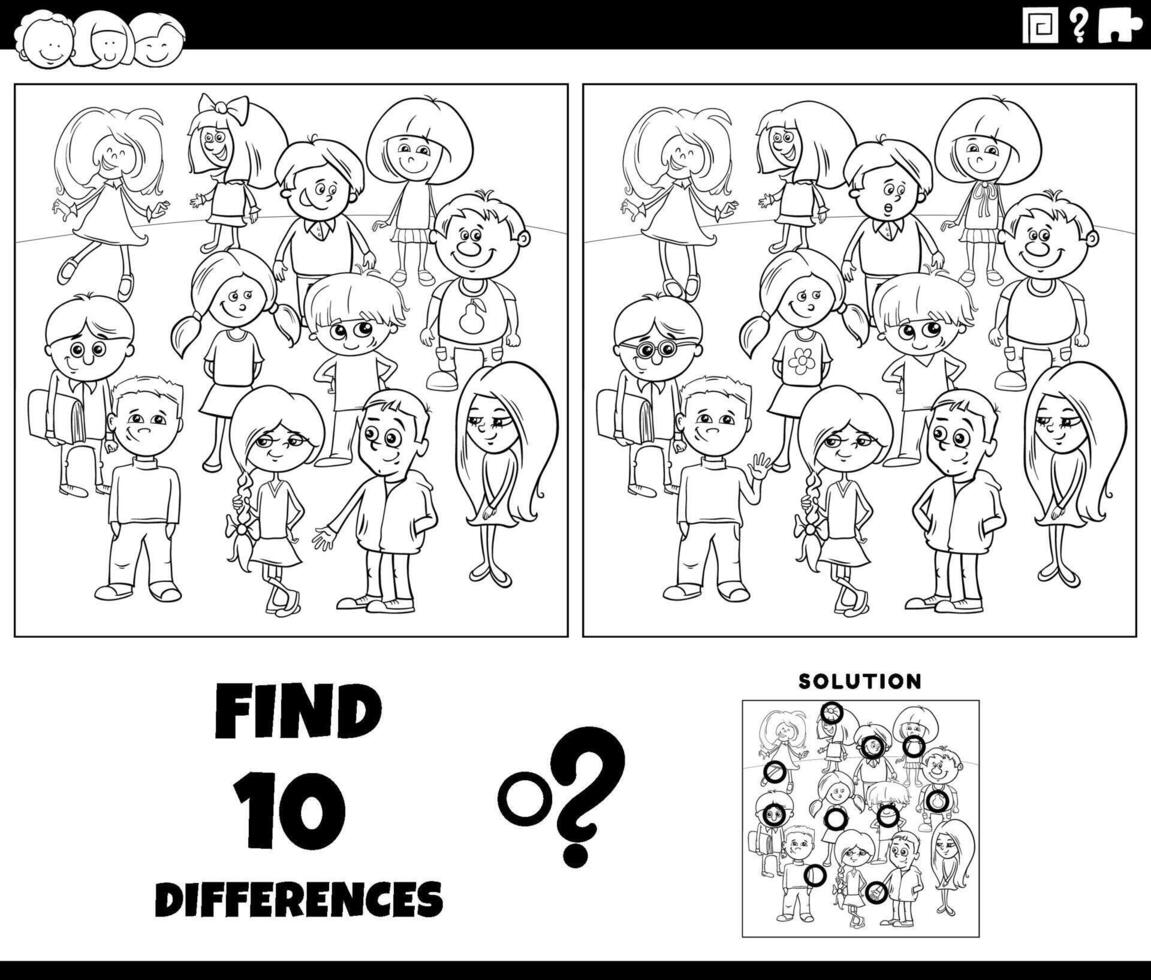 differences activity with cartoon children coloring page vector
