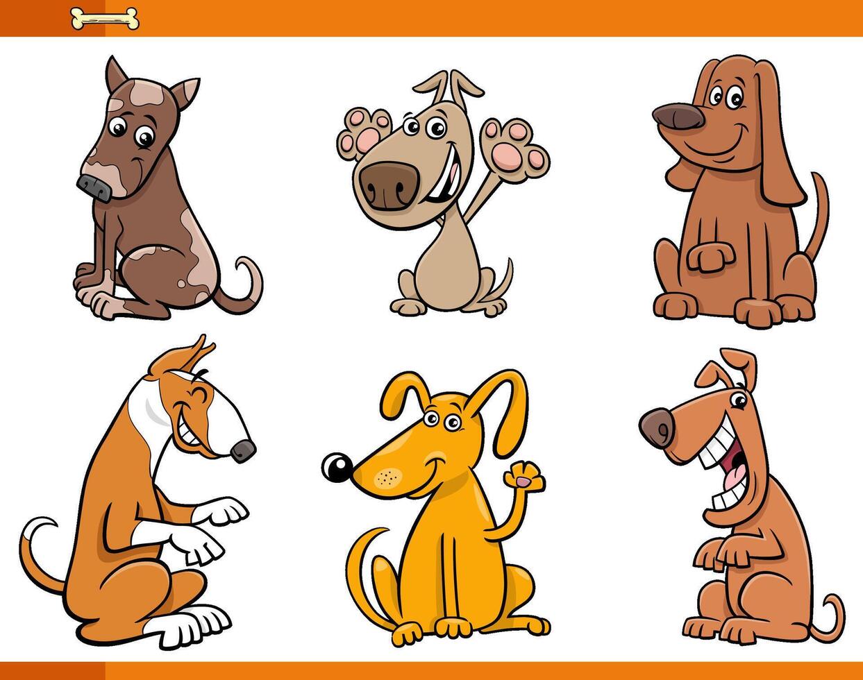 conjunto de personajes de animales cómicos de perros y cachorros de dibujos animados vector