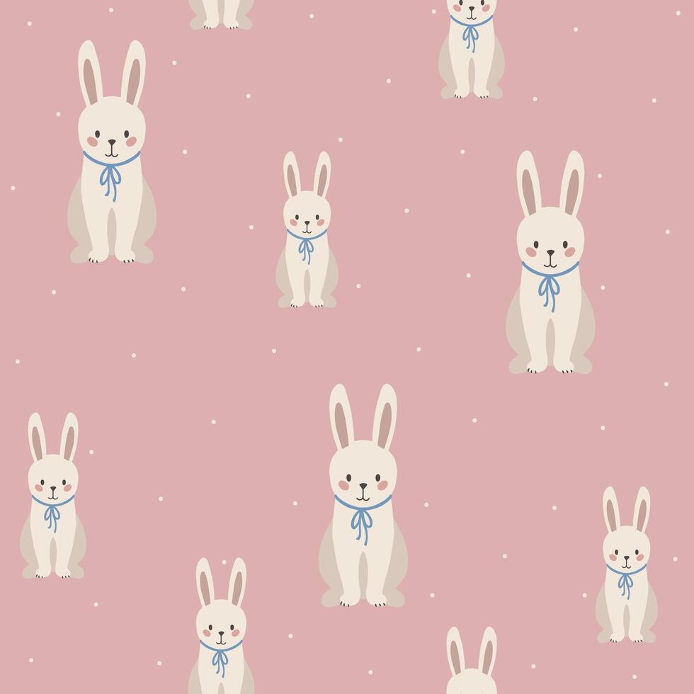 Rabbit seamless pattern, easter bunny hand drawn cute kids background, vintage retro pallete vector