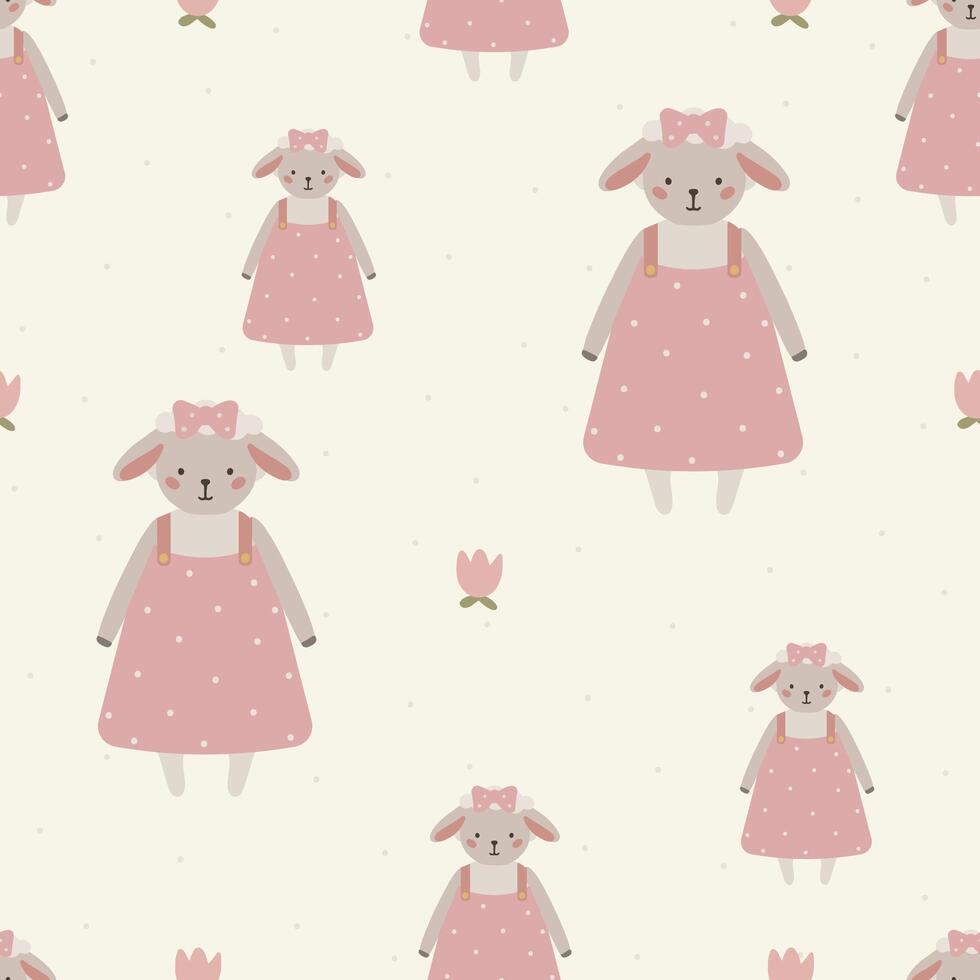 Seamless vector pattern with white sheep cute kids background vintage aesthetic