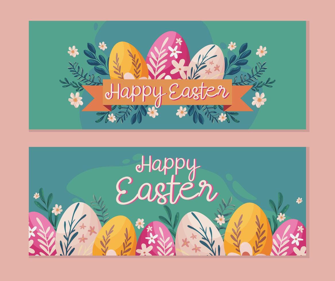 vector Pascua de Resurrección rebaja horizontal bandera primavera rebaja para social medios de comunicación con huevos, flores y hojas