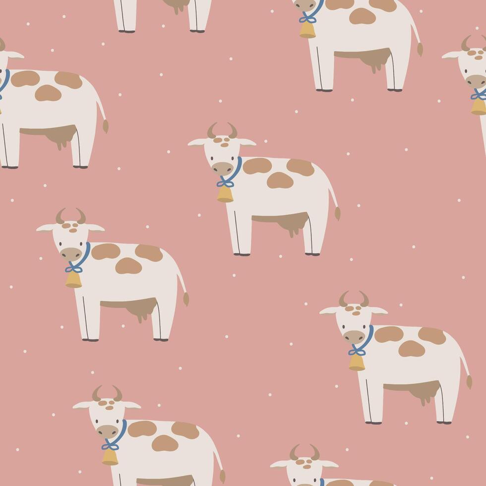 vaca sin costura modelo mano dibujado linda niños antecedentes Clásico retro paleta vector