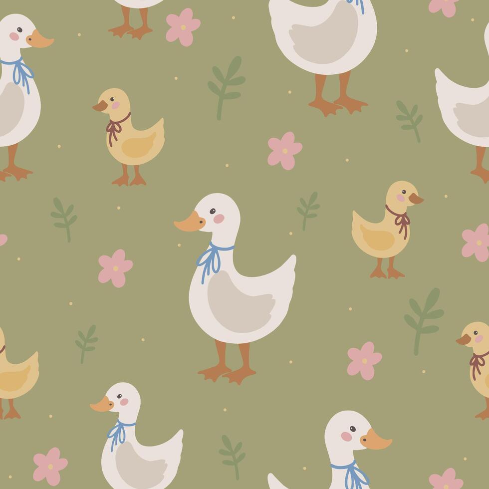Geese seamless pattern, hand drawn cute kids background, vintage retro pallete vector