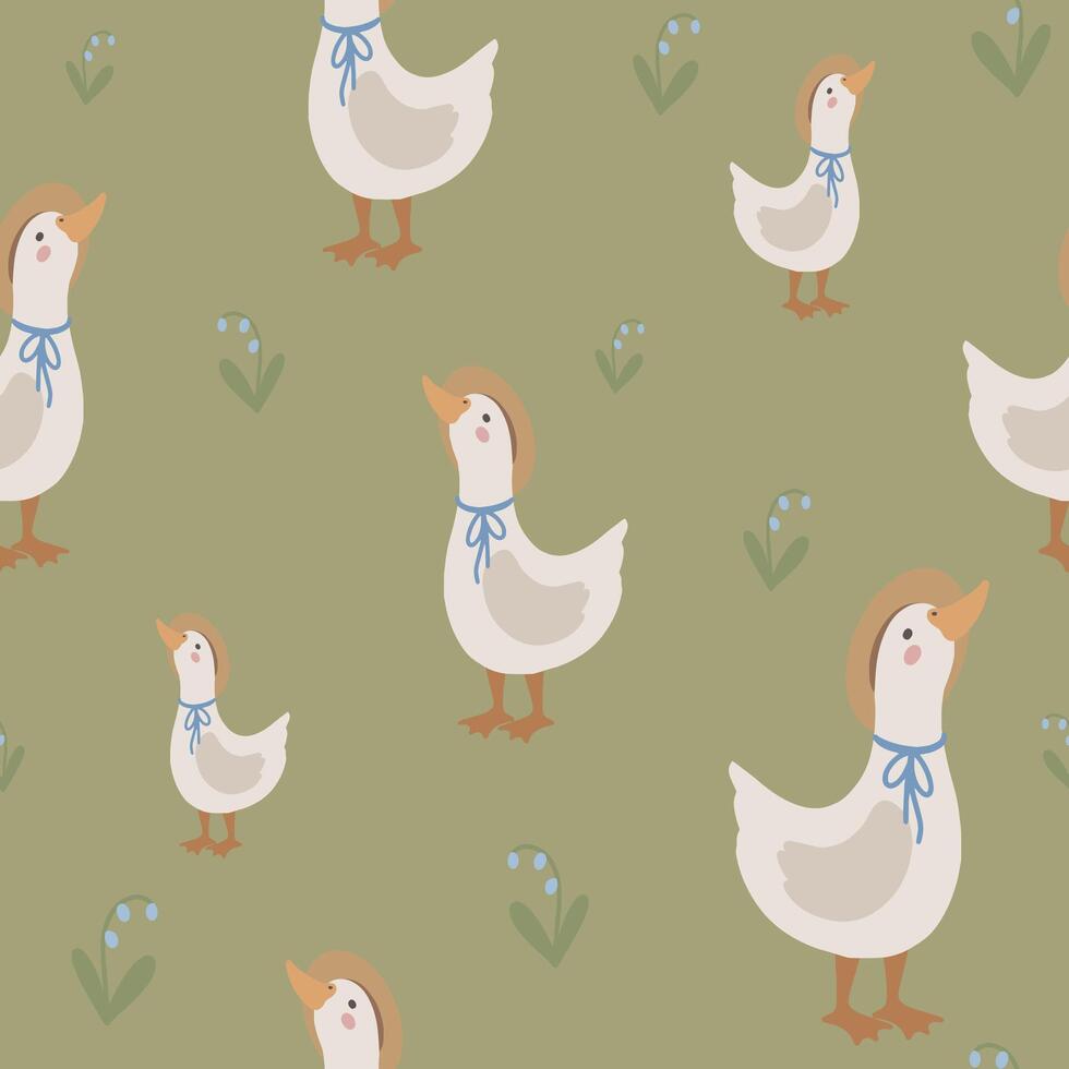 Geese seamless pattern, hand drawn cute kids background, vintage retro pallete vector