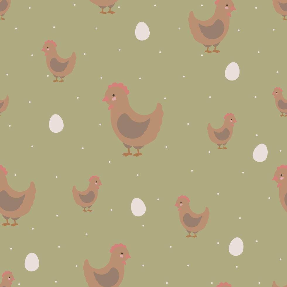 Chicken seamless pattern, hand drawn cute kids background, vintage retro pallete vector