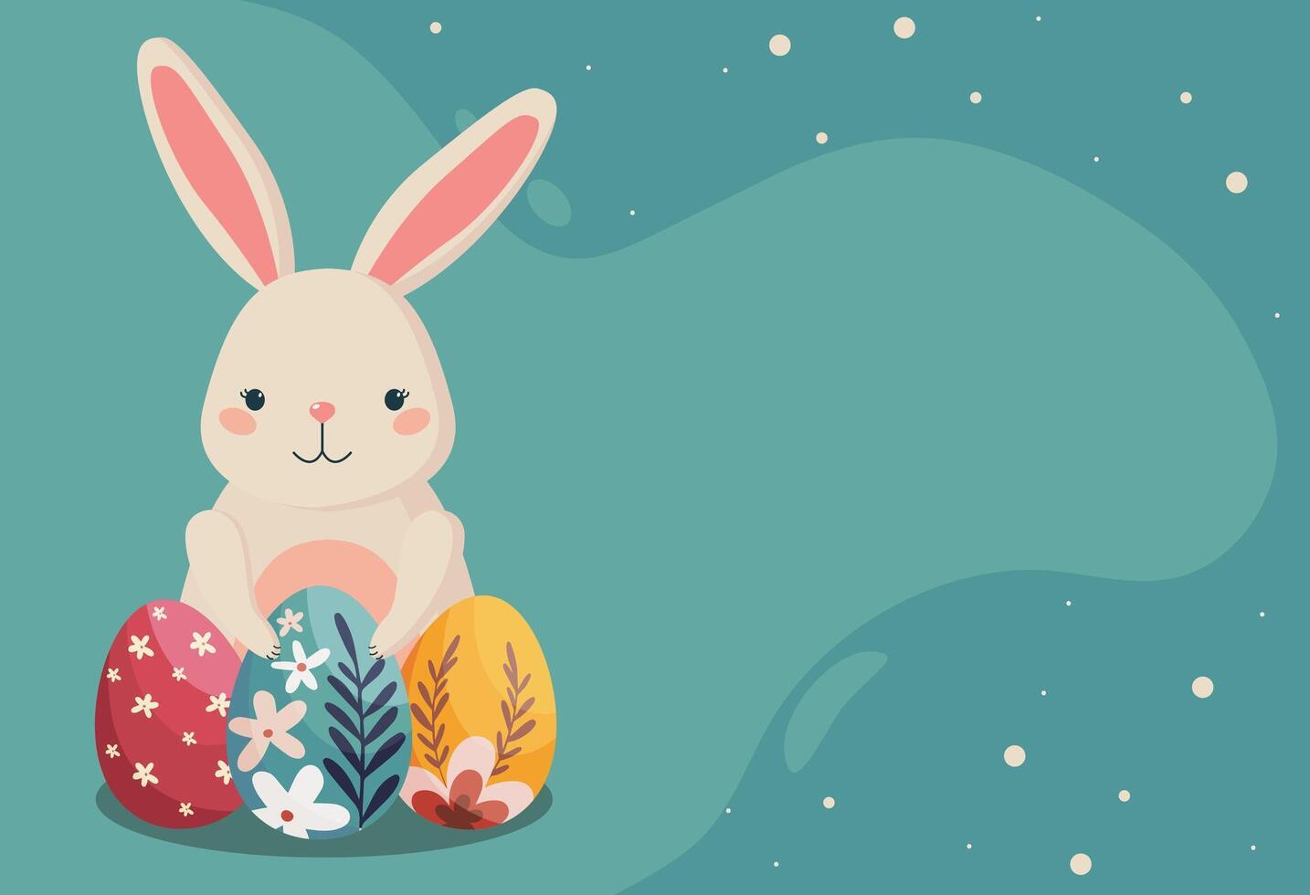 vector easter horizontal background, cute easter bunny for social media