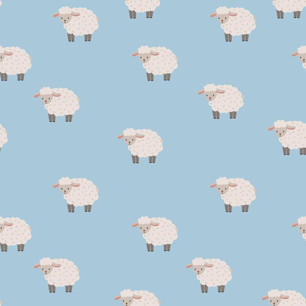 Seamless vector pattern with white and brown sheep, cute kids background, vintage aesthetic