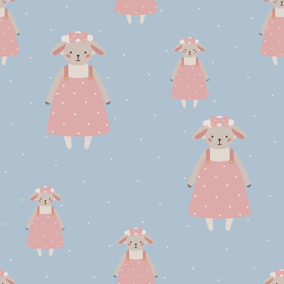 Seamless vector pattern with white sheep cute kids background vintage aesthetic
