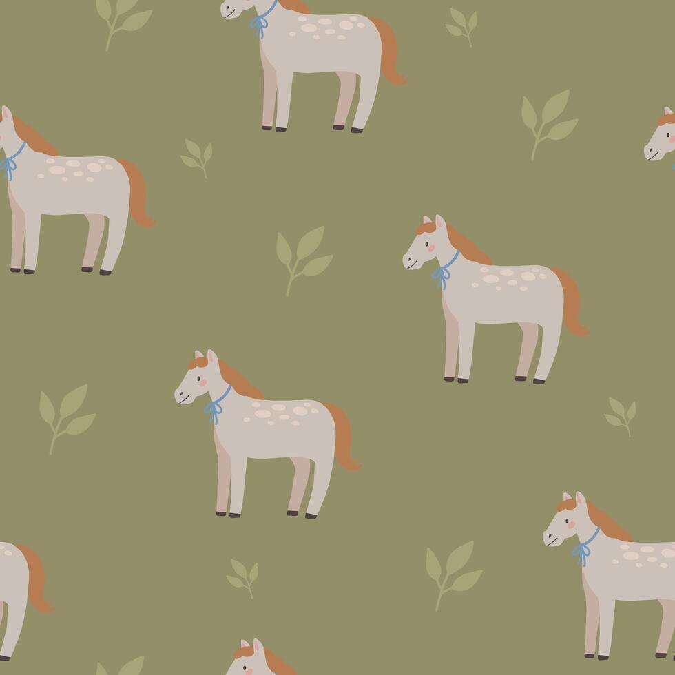 Horse seamless pattern hand drawn cute kids background vintage retro pallete vector