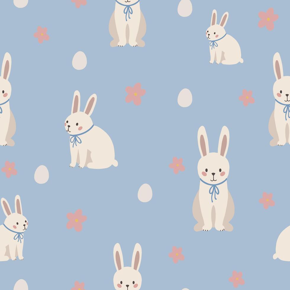 Rabbit seamless pattern, easter bunny hand drawn cute kids background, vintage retro pallete vector
