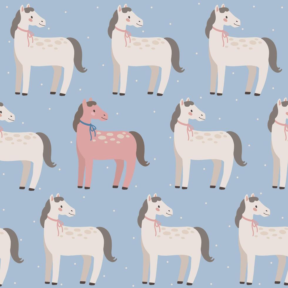 Horse seamless pattern hand drawn cute kids background vintage retro pallete vector