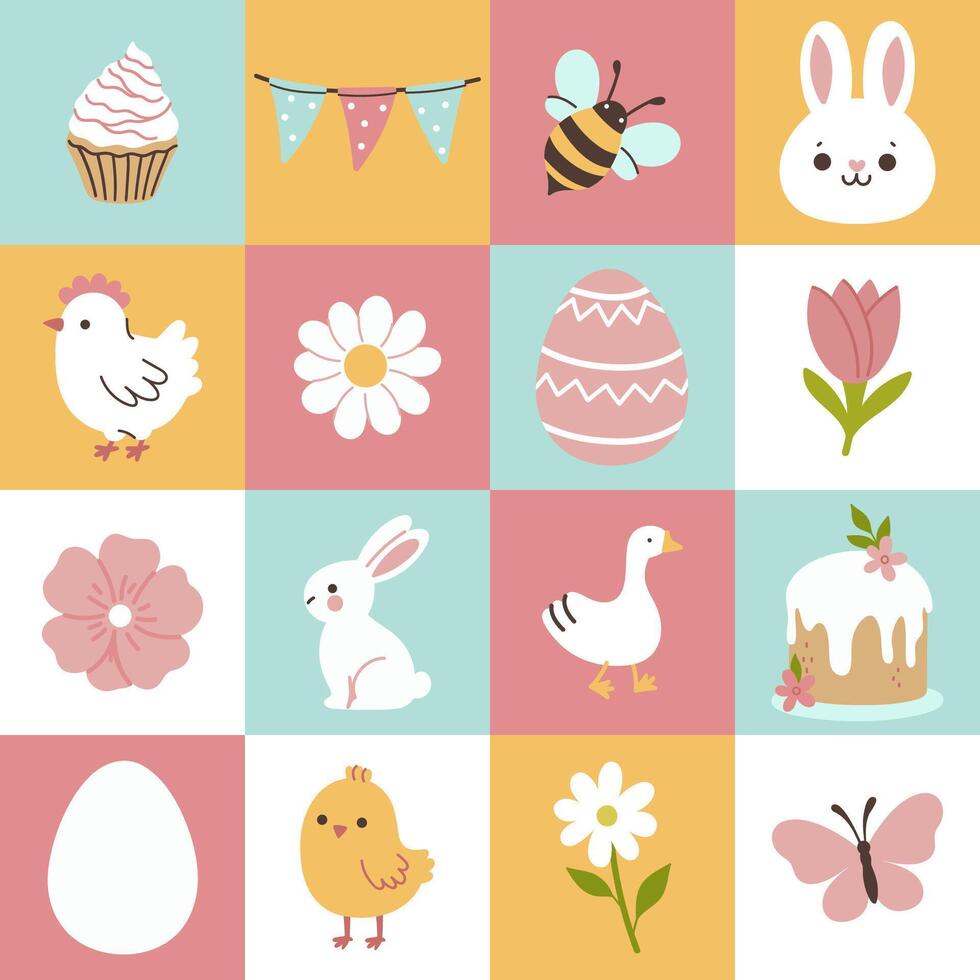 Seamless checkered multicolored spring Easter patten. Vector graphics.