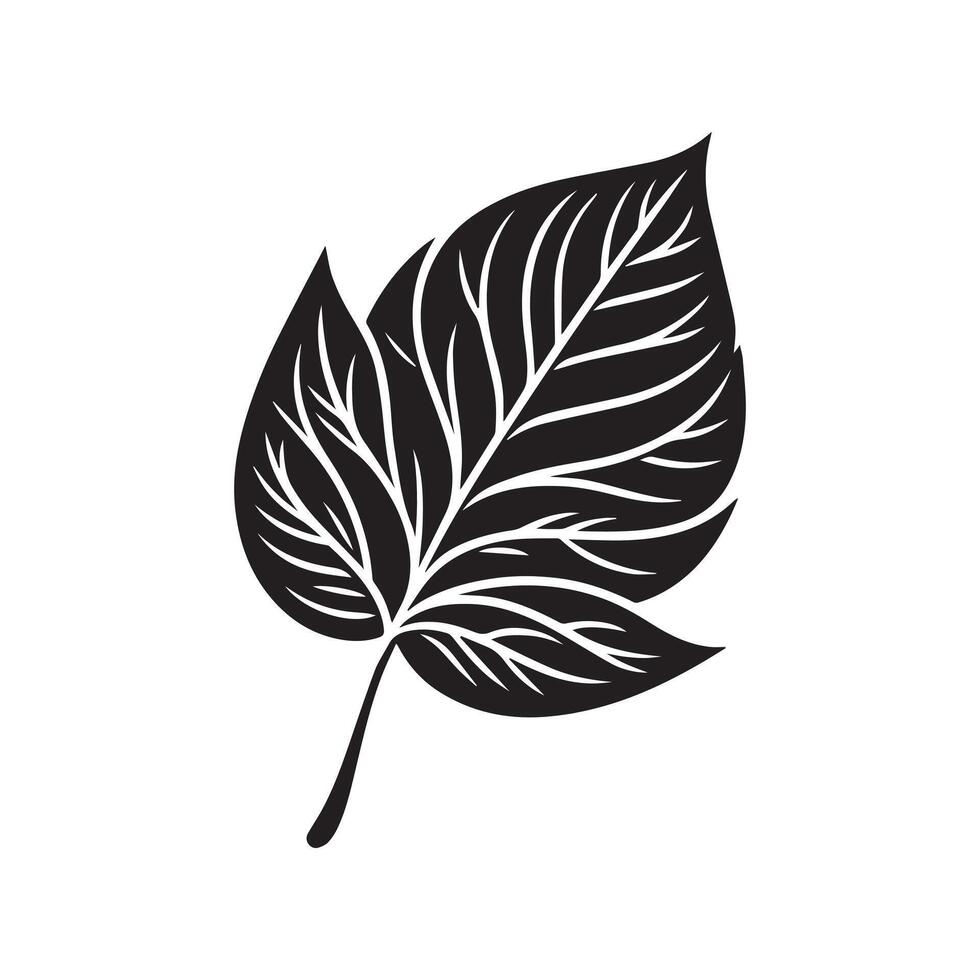 AI generated Rose Leaf flower silhouette black and white illustration vector