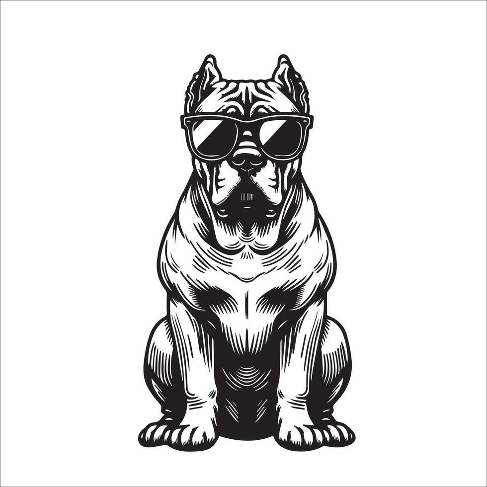 AI generated black and white Cane Corso Dog wearing sunglasses illustration vector