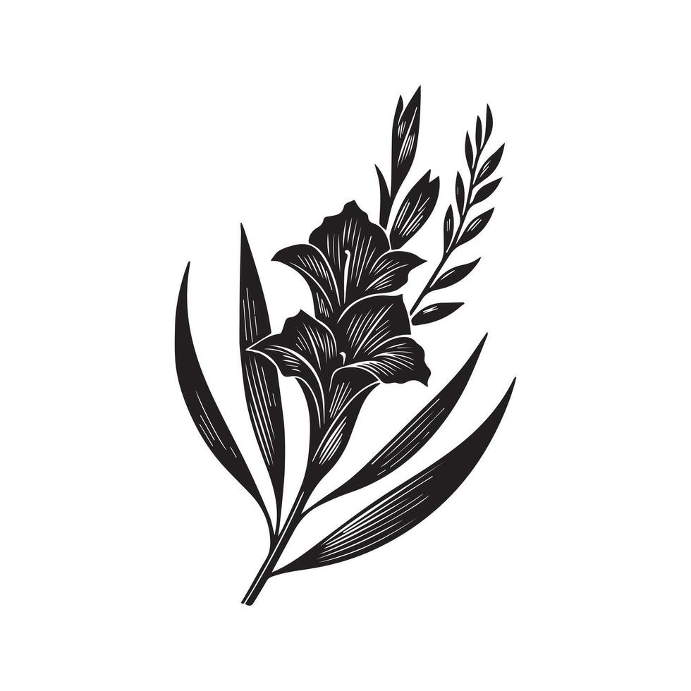 AI generated Gladiolus flower silhouette black and white illustration vector