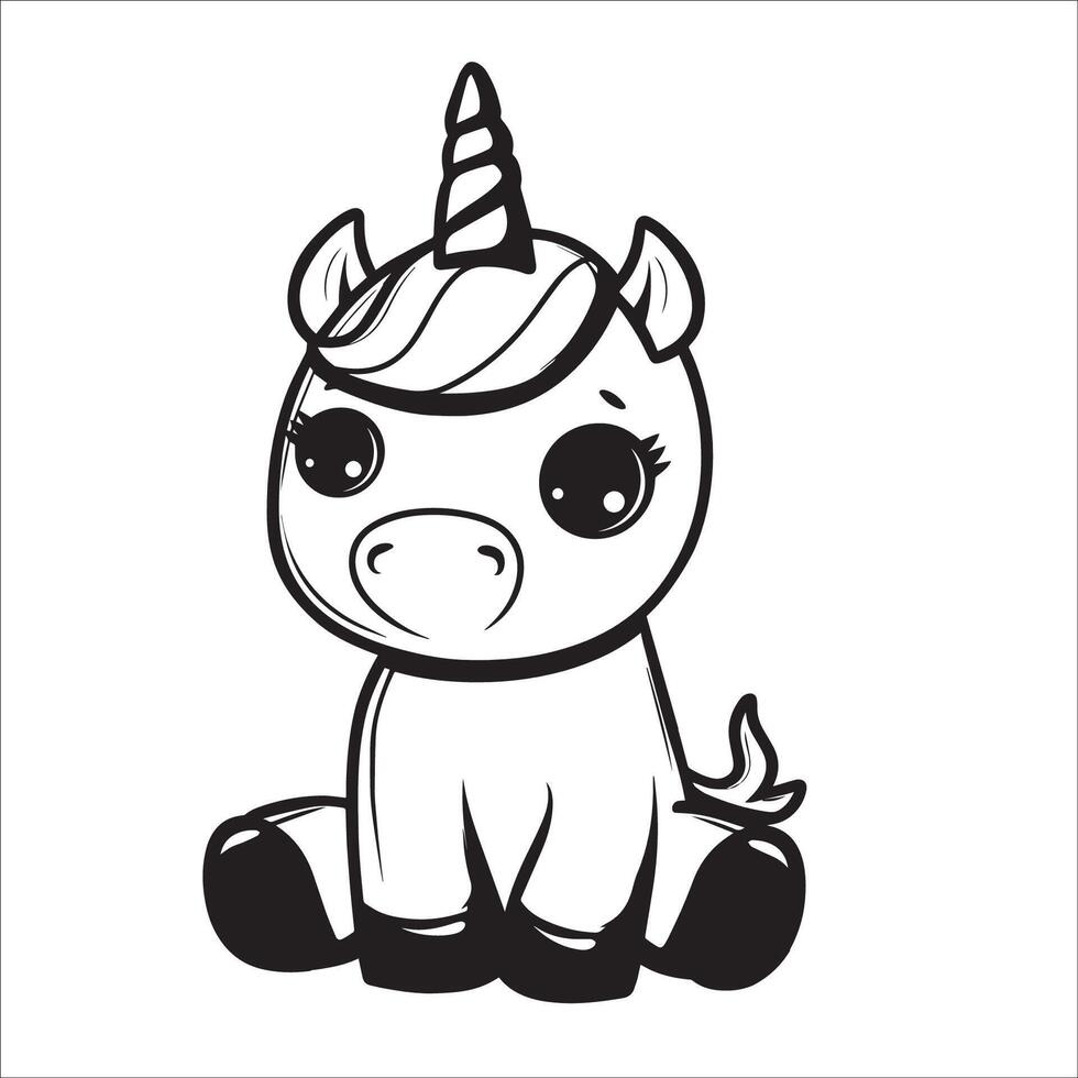 AI generated A vector illustration of a black and white Unicorn sitting