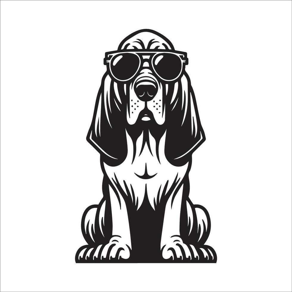 AI generated black and white Bloodhound Dog wearing sunglasses illustration vector