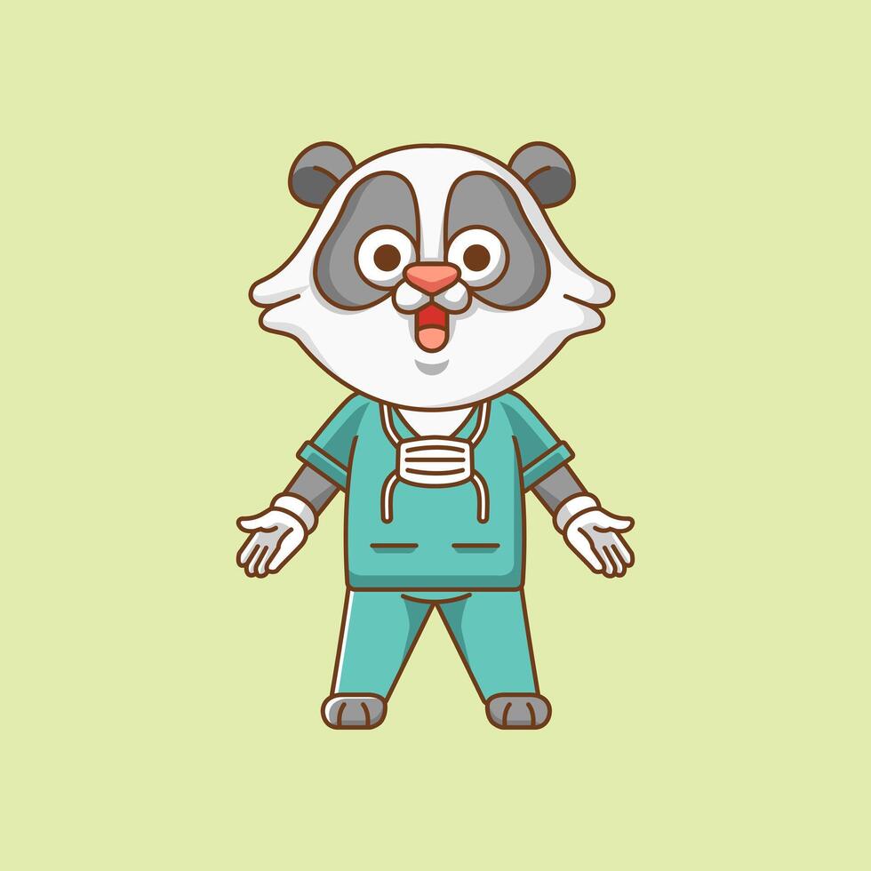 linda panda médico médico personal chibi personaje mascota icono plano línea Arte estilo ilustración concepto dibujos animados vector