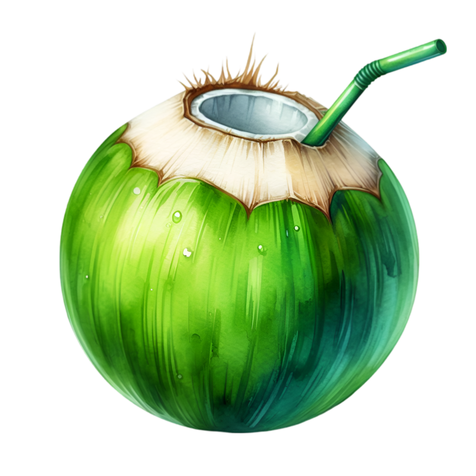 AI generated A close-up of a fresh young coconut with a leaf, perfect for healthy food or drink concepts png