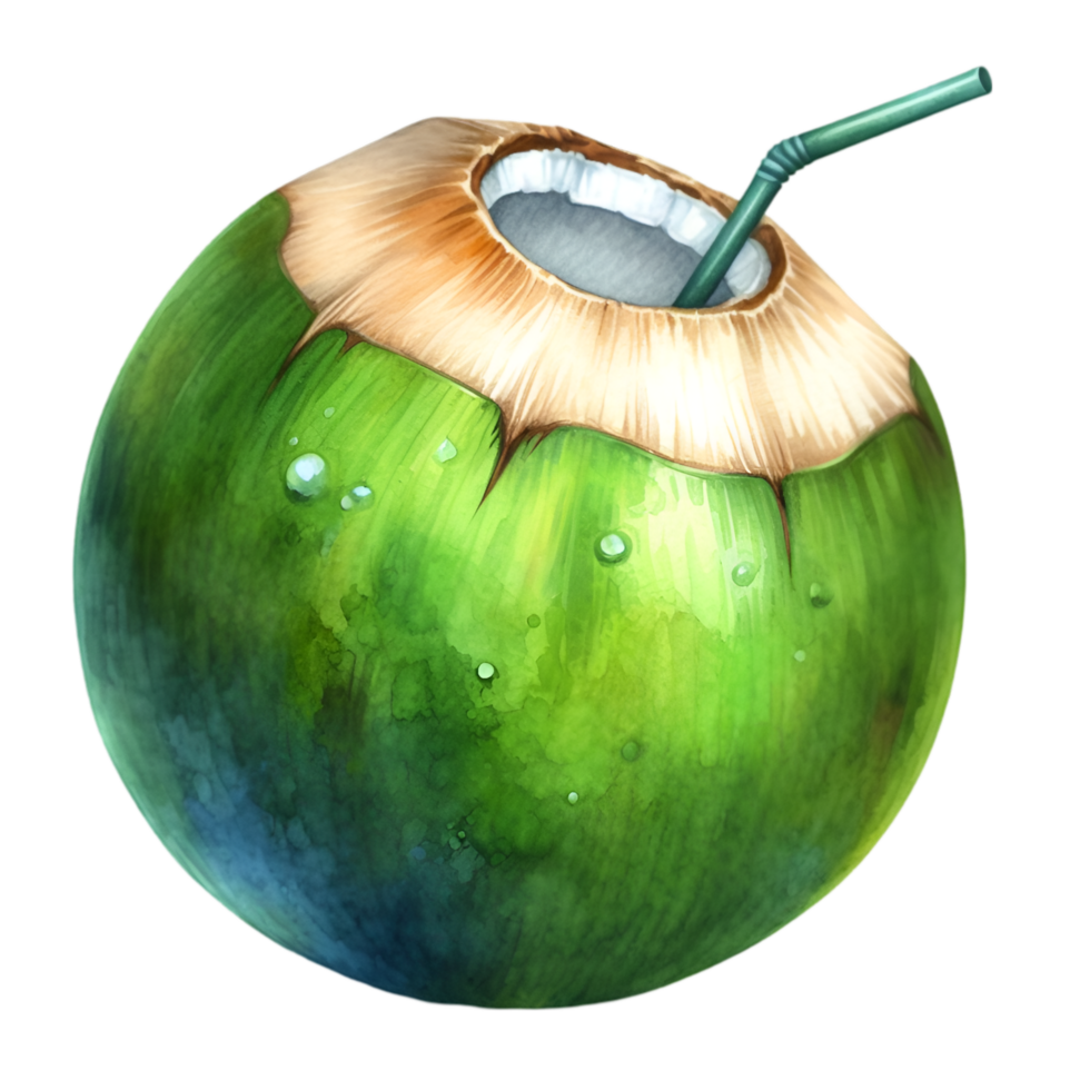 AI generated A close-up of a fresh young coconut with a leaf, perfect for healthy food or drink concepts png