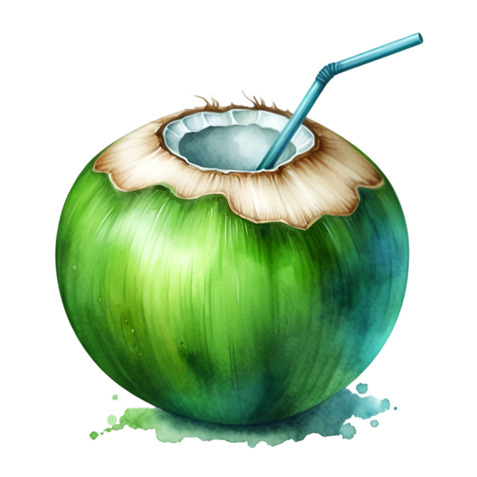 AI generated A close-up of a fresh young coconut with a leaf, perfect for healthy food or drink concepts png