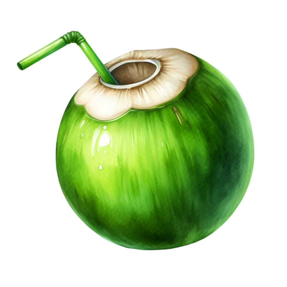 AI generated A close-up of a fresh young coconut with a leaf, perfect for healthy food or drink concepts png