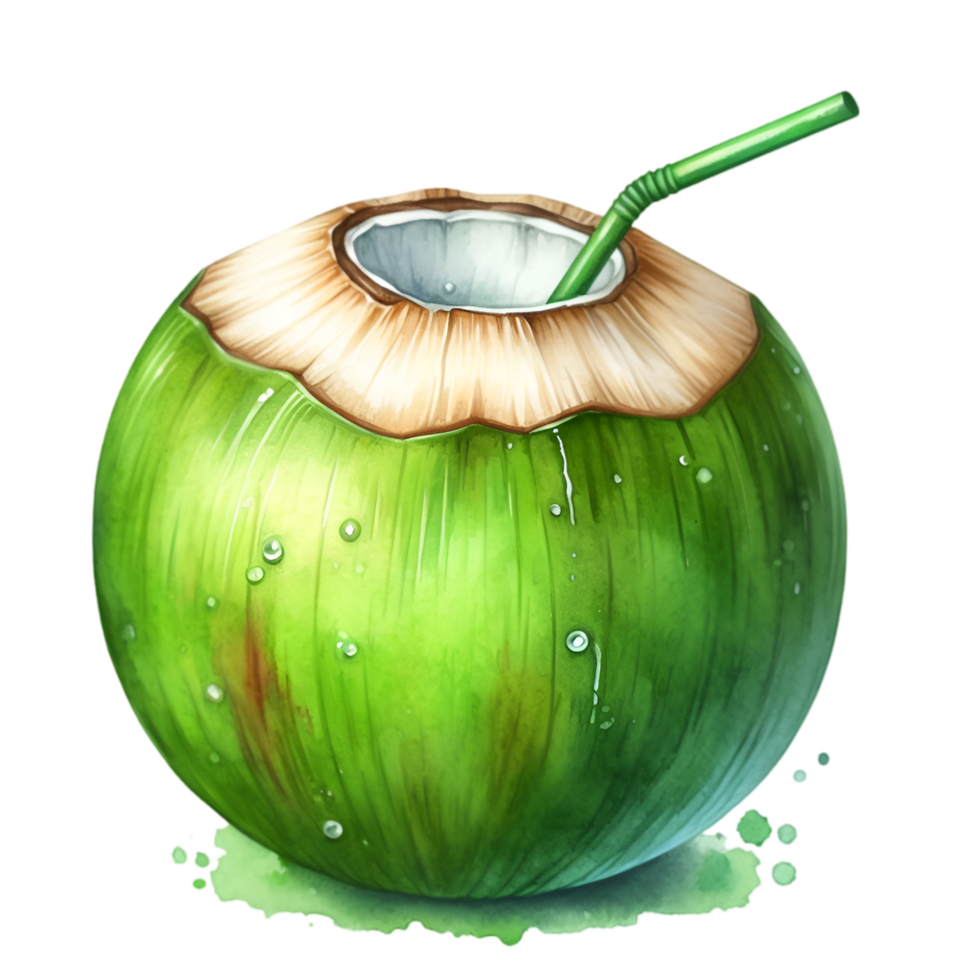 AI generated A close-up of a fresh young coconut with a leaf, perfect for healthy food or drink concepts png