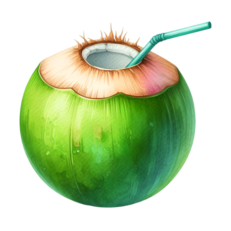 AI generated A close-up of a fresh young coconut with a leaf, perfect for healthy food or drink concepts png