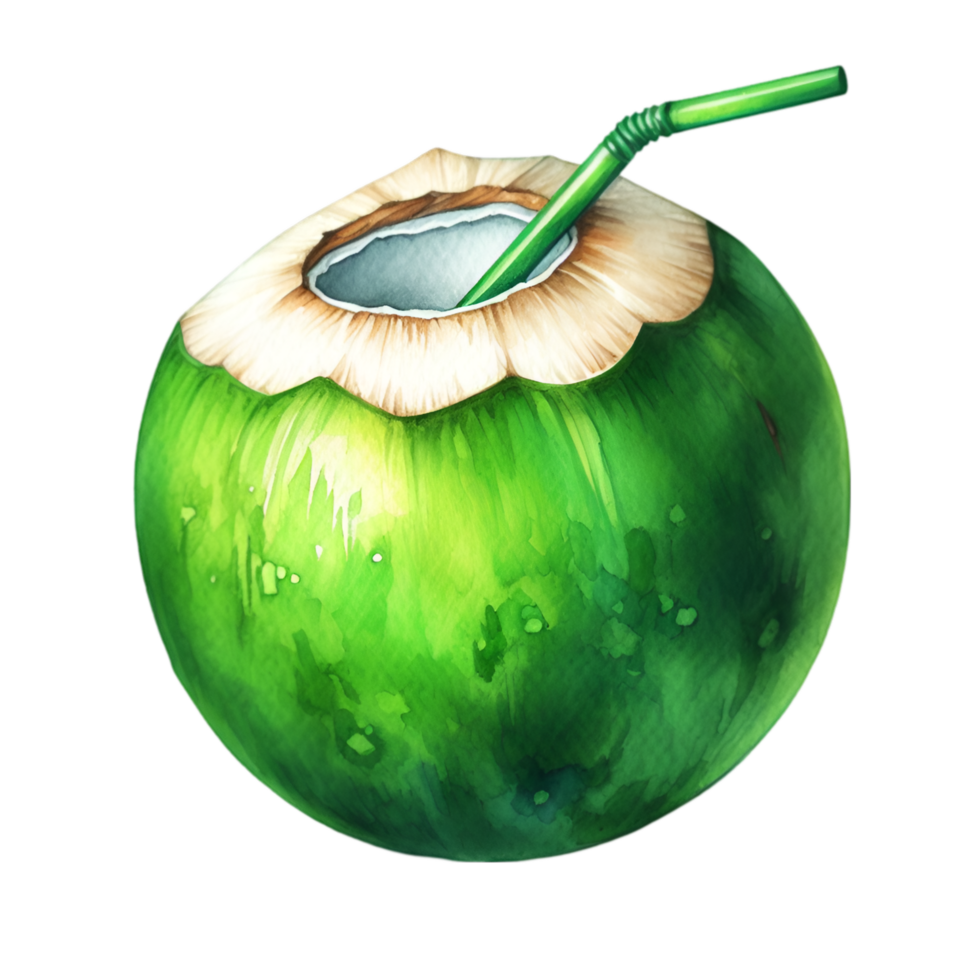 AI generated A close-up of a fresh young coconut with a leaf, perfect for healthy food or drink concepts png
